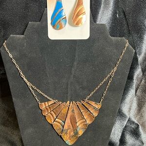 Copper necklace and earrings with turquoise patent